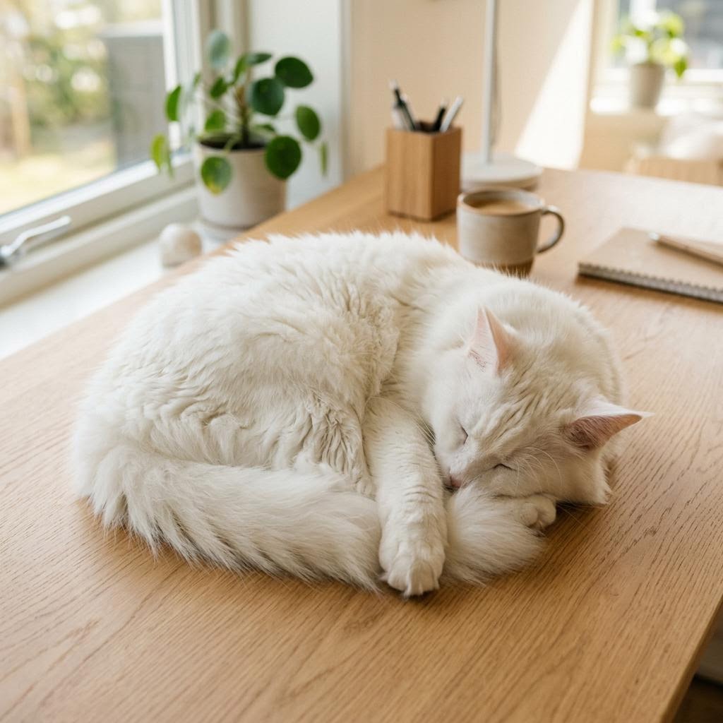 Mr. Biscuit sleeping on desk